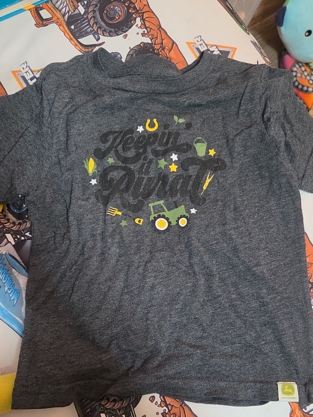 Kids' Gray Graphic Tee with Green Tractor